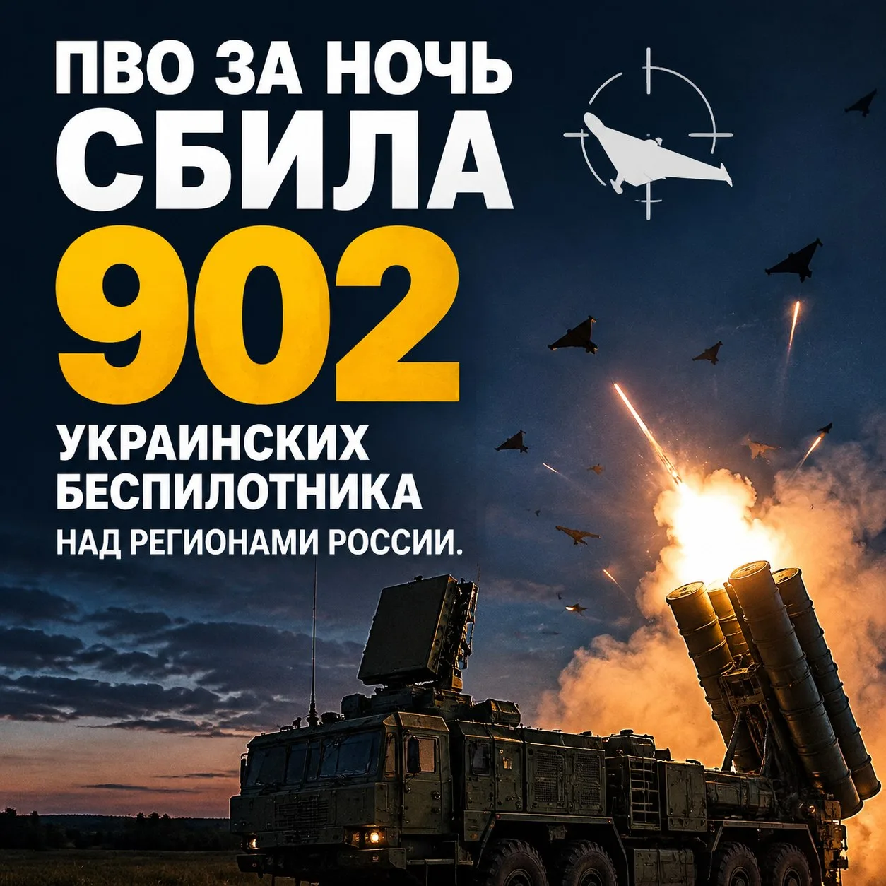 С 20:00 13 октября до 08:00 14 октября силы ПВО уничтожили 902 украинских дрона над рег...