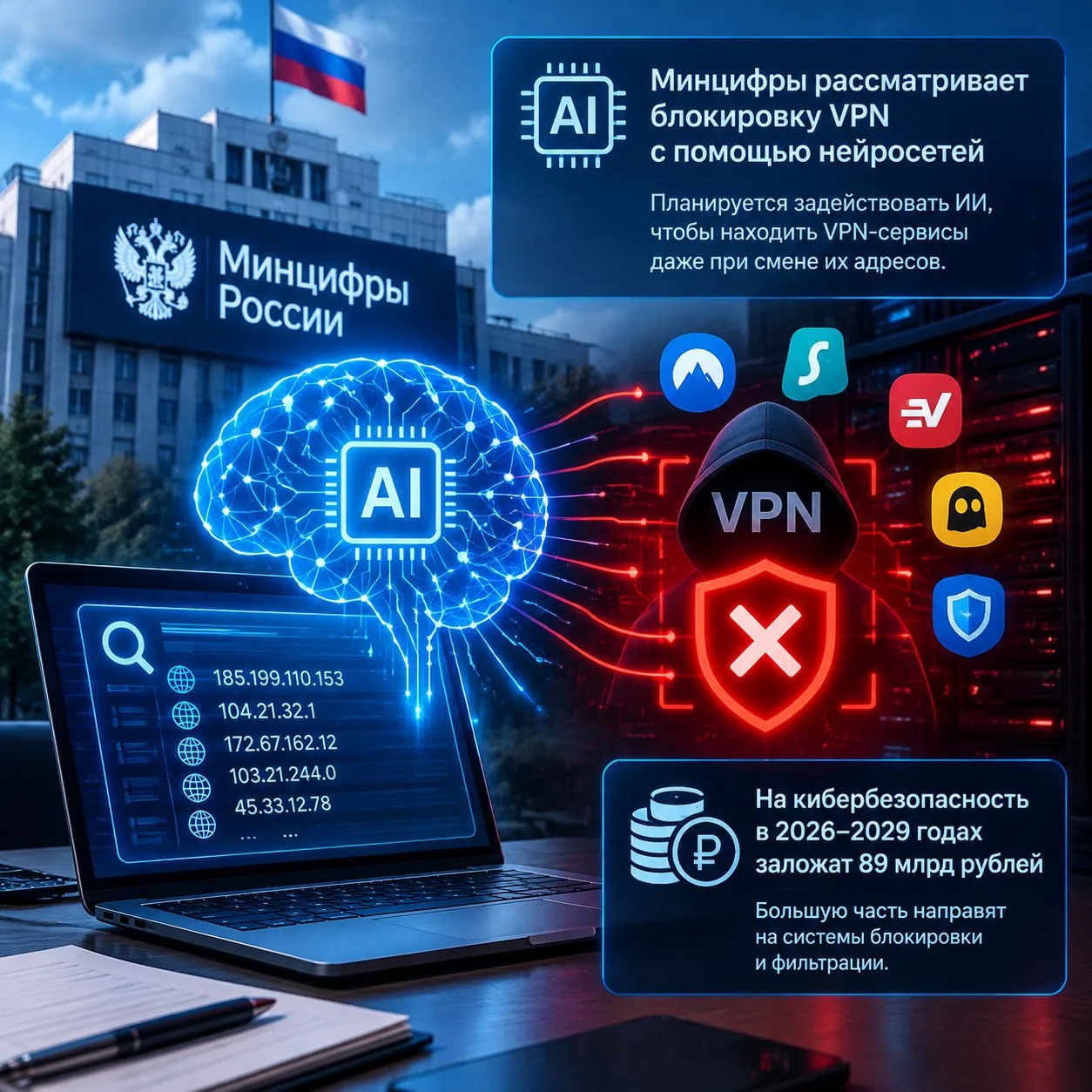 💻 Минцифры рассматривает блокировку VPN с помощью нейросетей