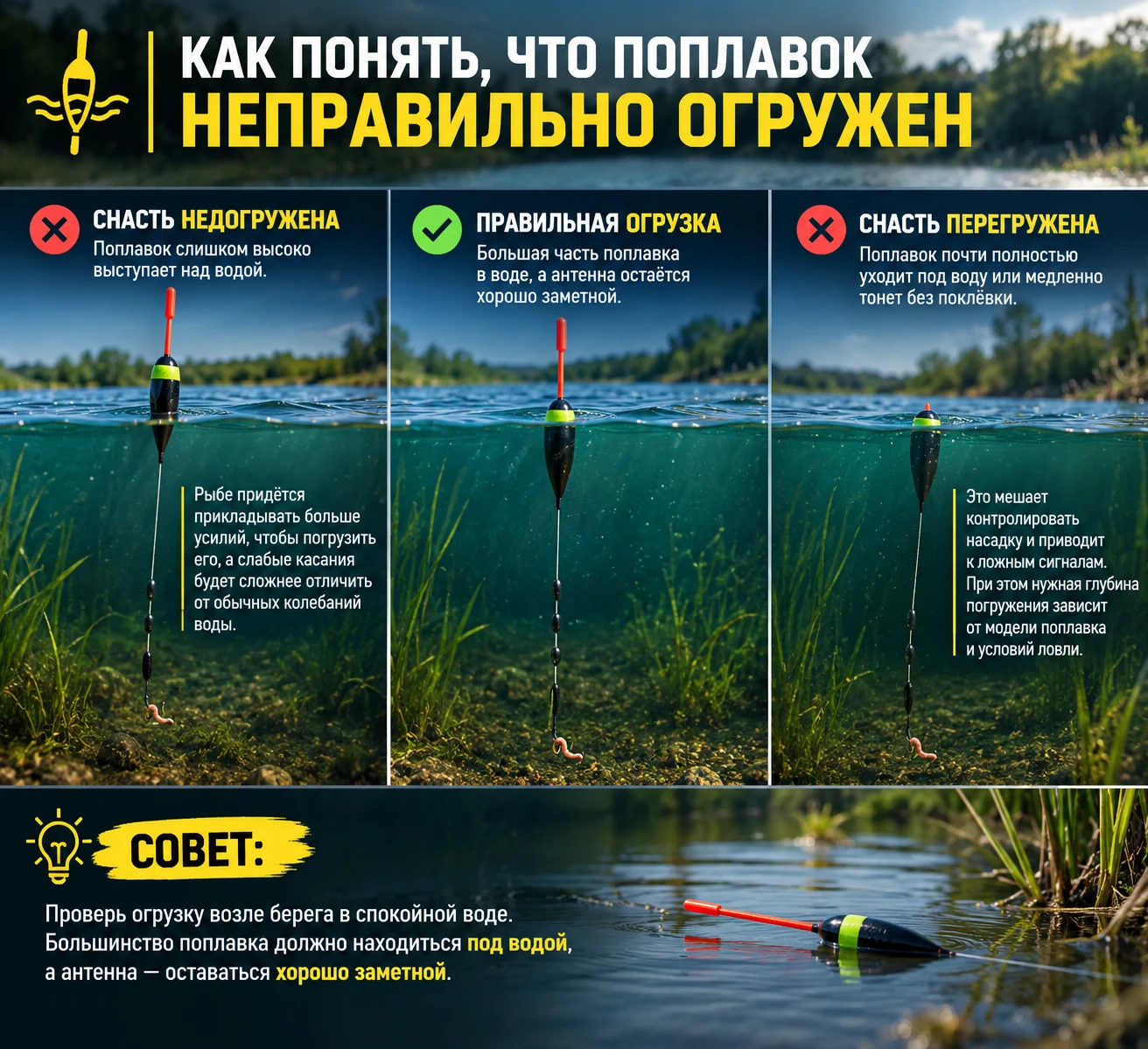 🎣 Как понять, что поплавок неправильно огружен