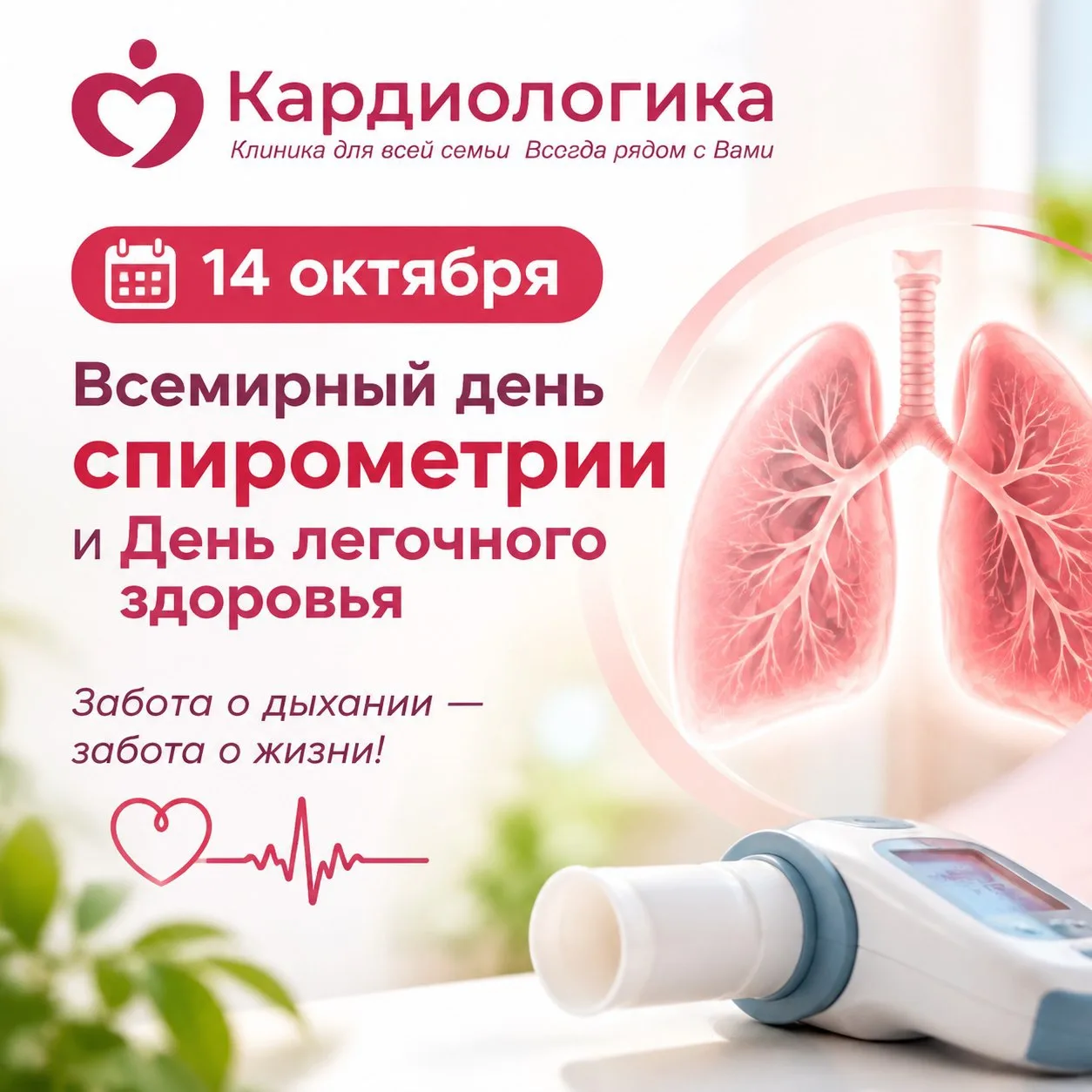 🌬 14 октября — Всемирный день спирометрии и День лёгочного здоровья