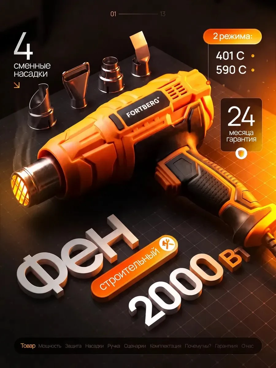 ✨ Профессиональный строительный фен технический 2000 Вт W2