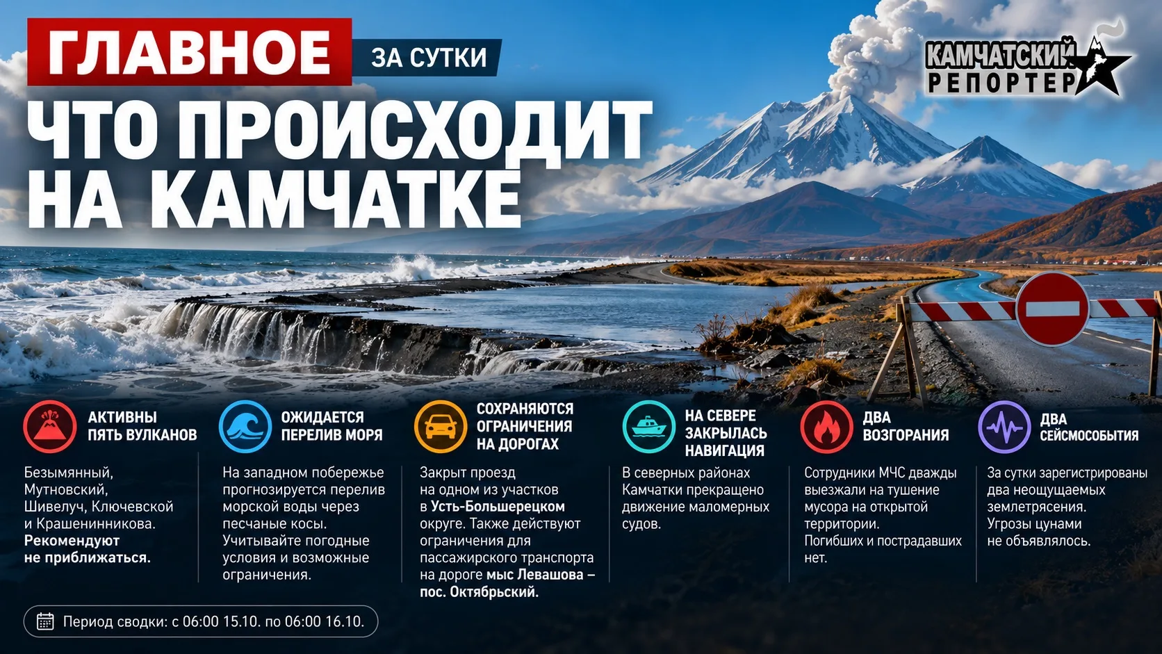 🚨 Вулканы, переливы моря и ограничения на дорогах: что происходит на Камчатке