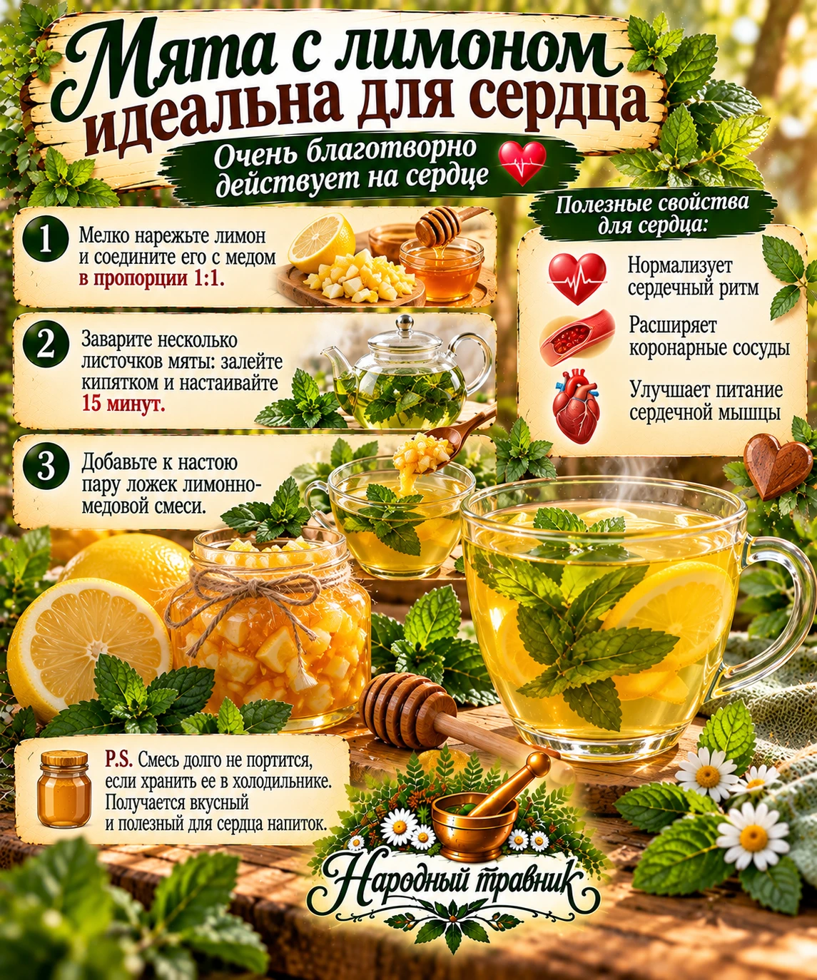 Мята с лимоном идеальна для сердца ,очень благотворно