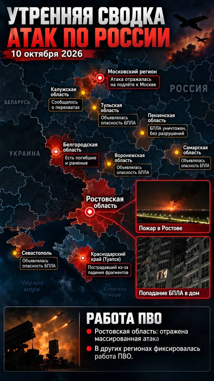 Утренняя сводка атак по России — 10 октября 2026 года