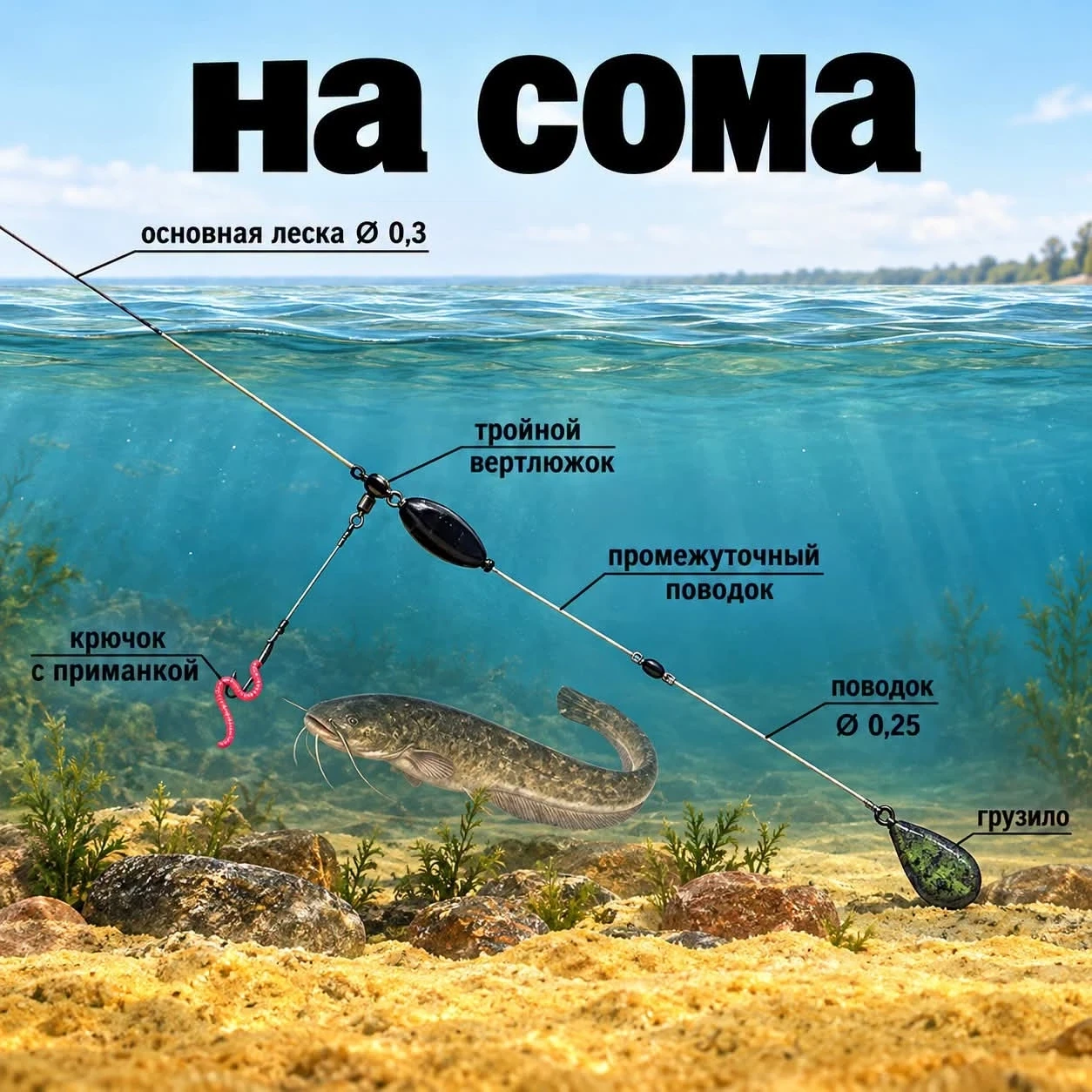 Снасть на сома — простой донный монтаж для ловли речного гиганта!