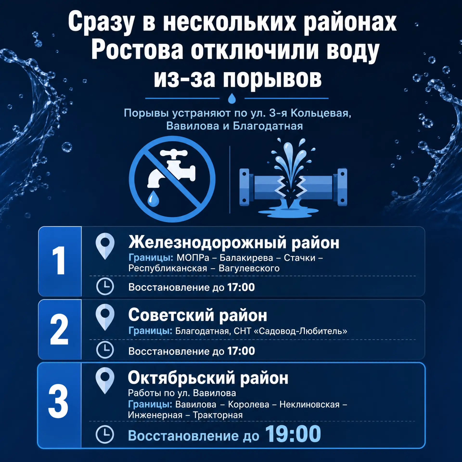 Сразу в нескольких районах Ростова отключили воду из-за порывов