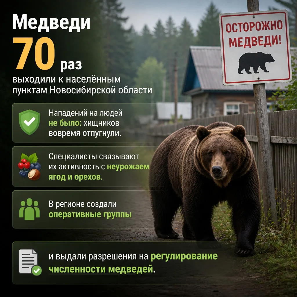 🐻 Медведи 70 раз выходили к населённым пунктам Новосибирской области