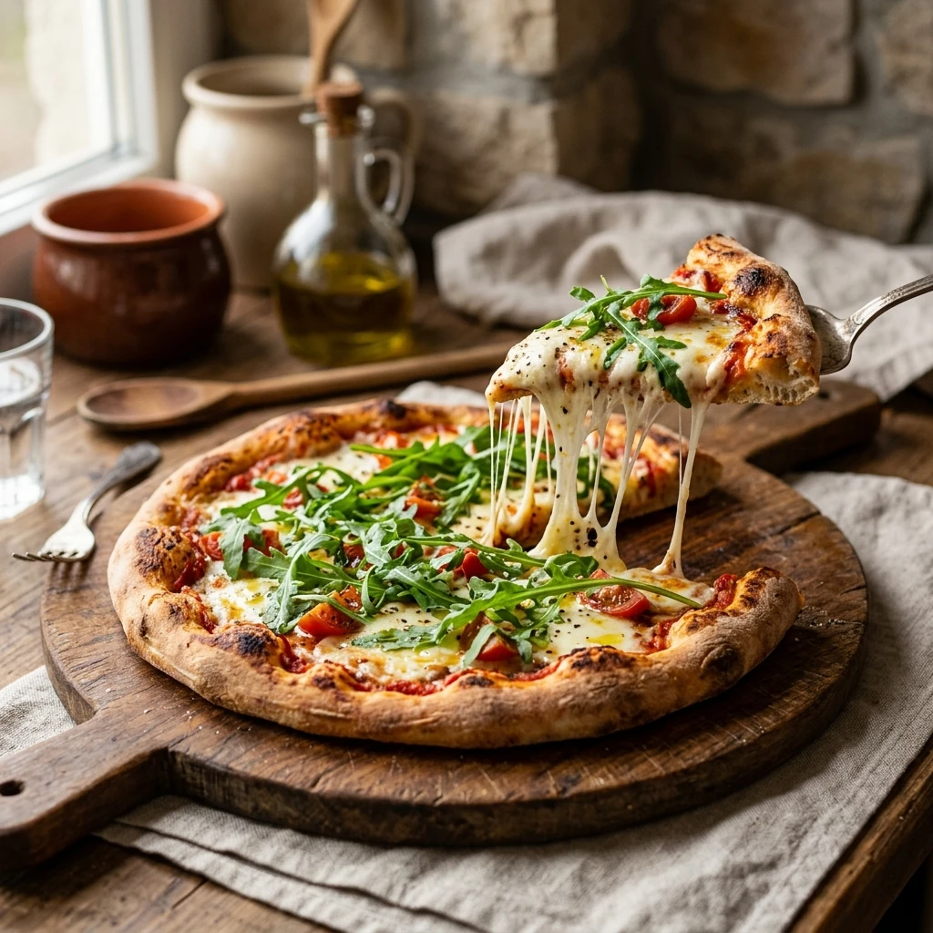 🍕Домашняя пицца: сыр тянется, края хрустят, а руккола остаётся свежей»