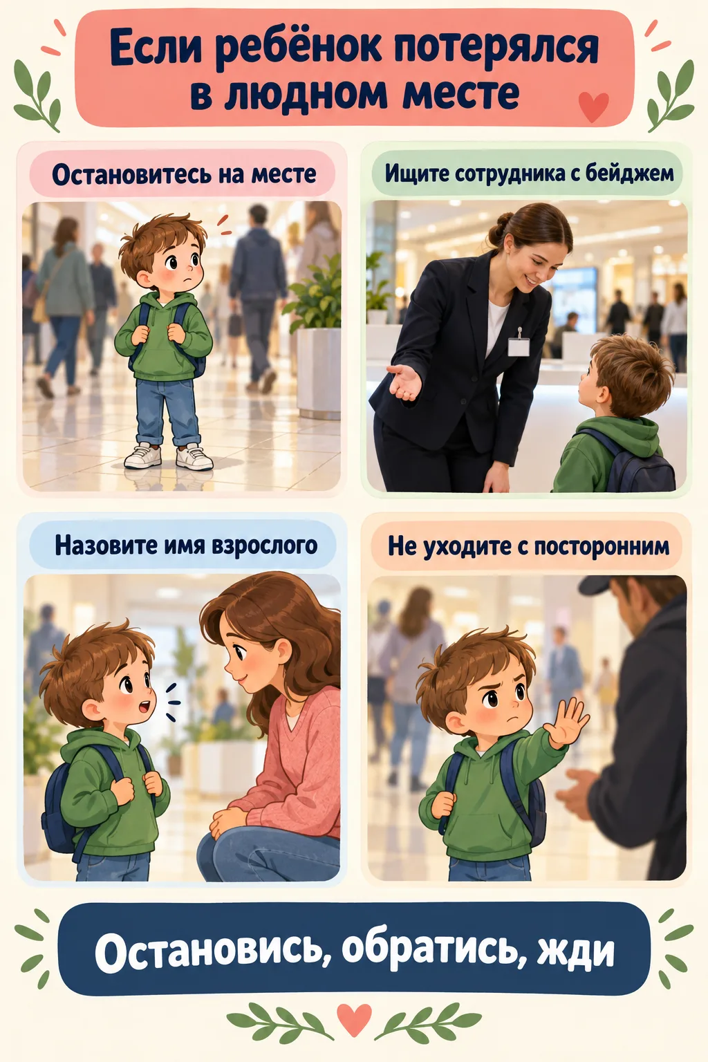🧭 Если ребёнок потерялся в людном месте