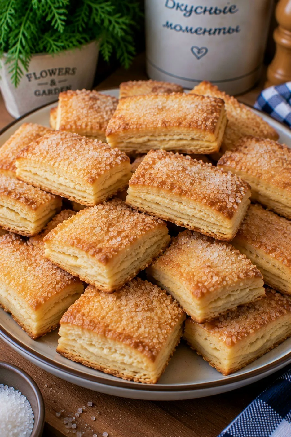 🍪 Слоеное творожное печенье с сахарной корочкой