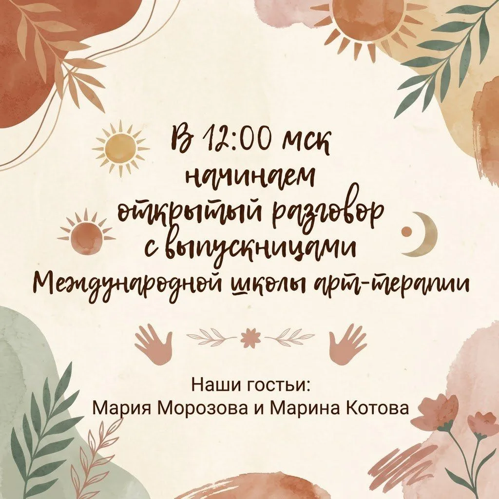 ⏰В 12:00 мск начинаем открытый разговор с выпускницами Международной школы арт-терапии