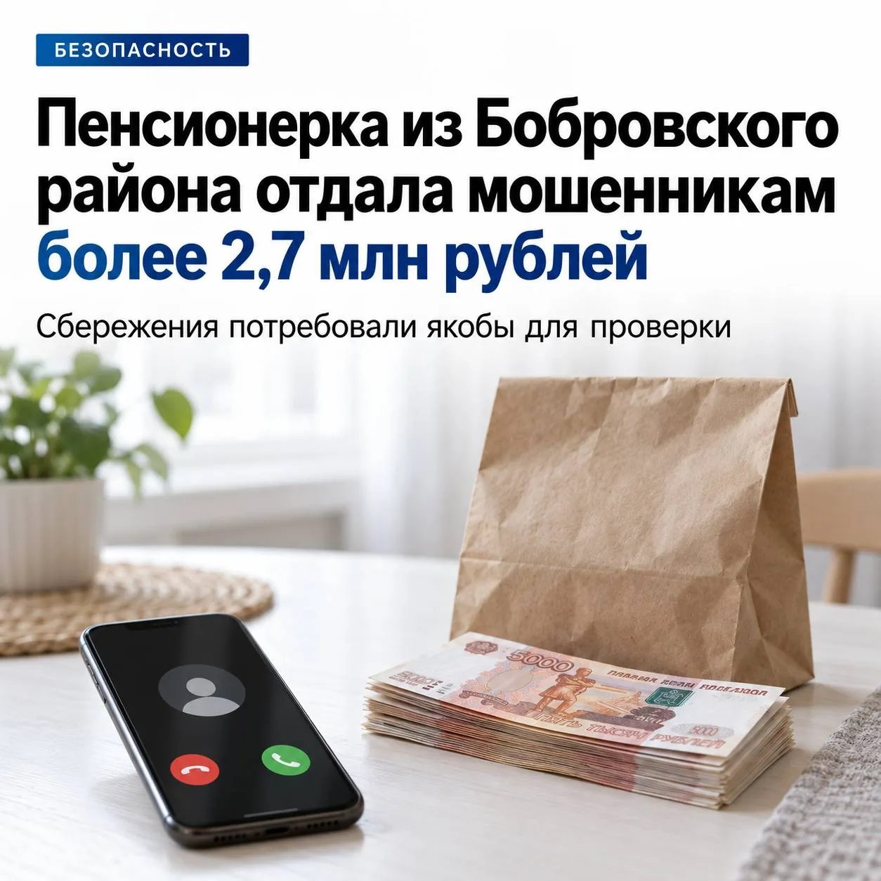 💸 Пенсионерка из Бобровского района отдала мошенникам более 2,7 млн рублей после обвин...