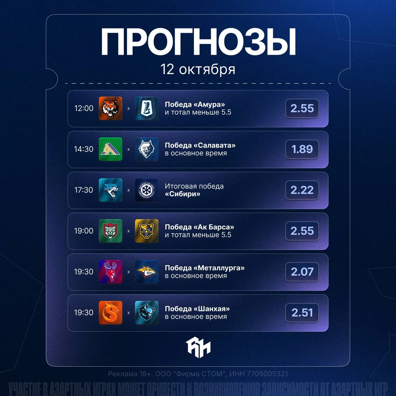 Прогнозы на игровой день КХЛ 🧐