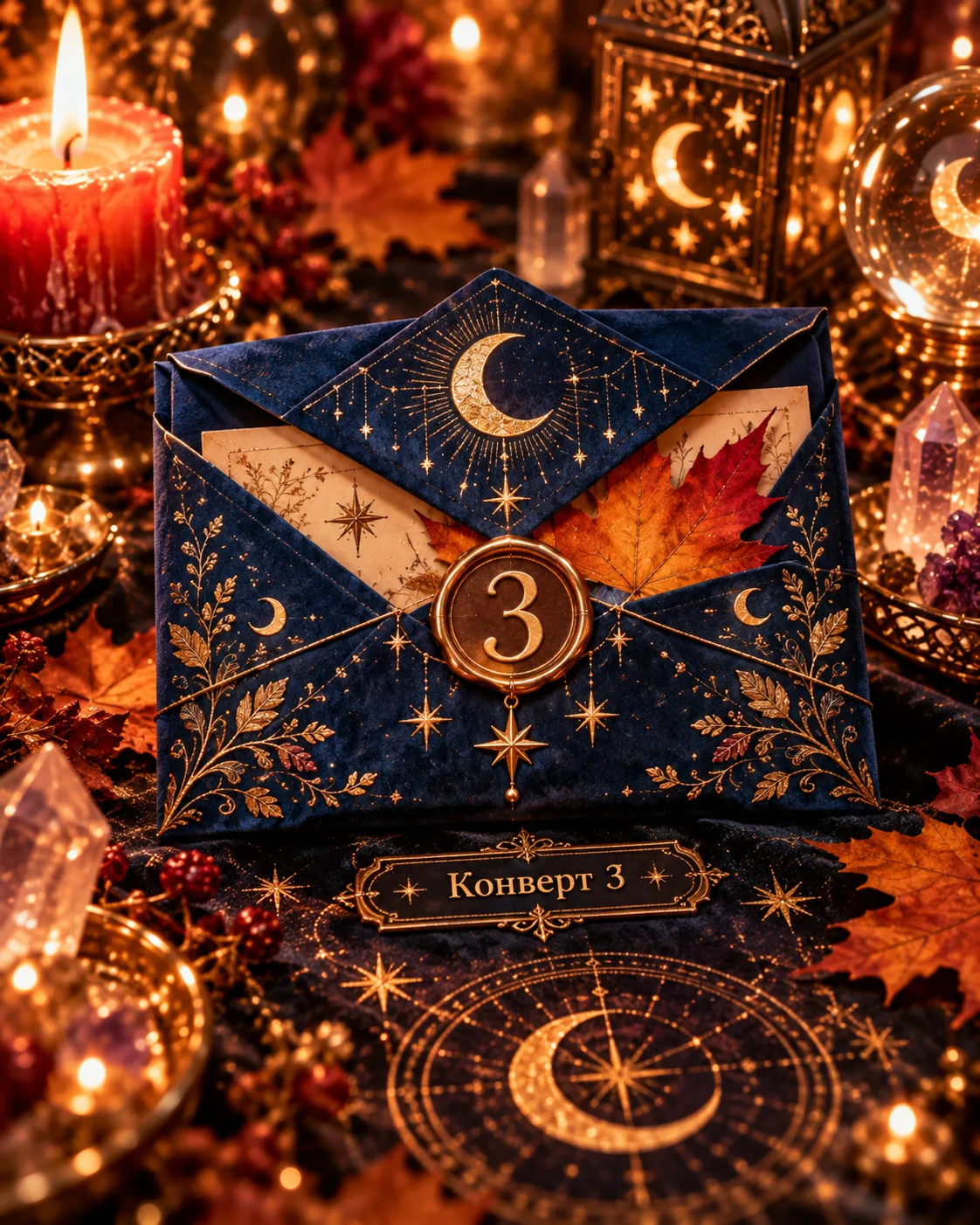 🌙✉️ ОТКРЫВАЕМ КОНВЕРТ № 3 — ТЁМНО-СИНИЙ, С ЛУНОЙ И ЗВЁЗДАМИ! 🍁🔮