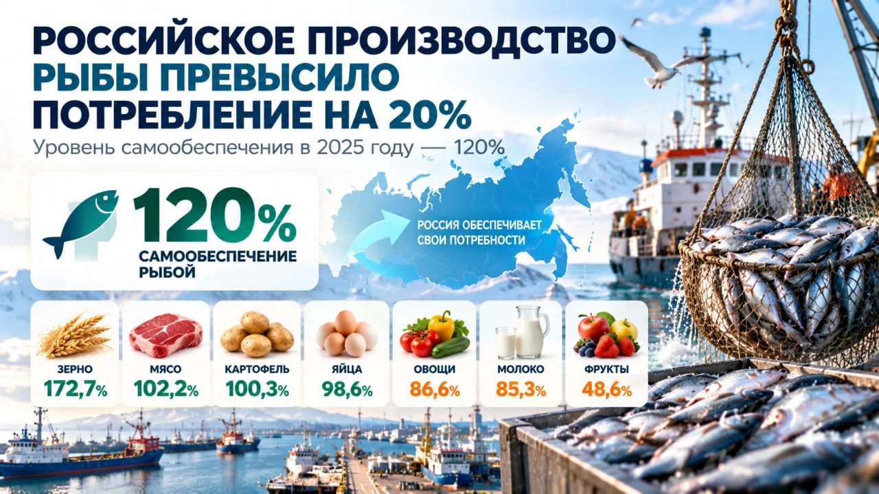Российское производство рыбы по итогам 2025 года на 20% превысило внутреннее потреблени...