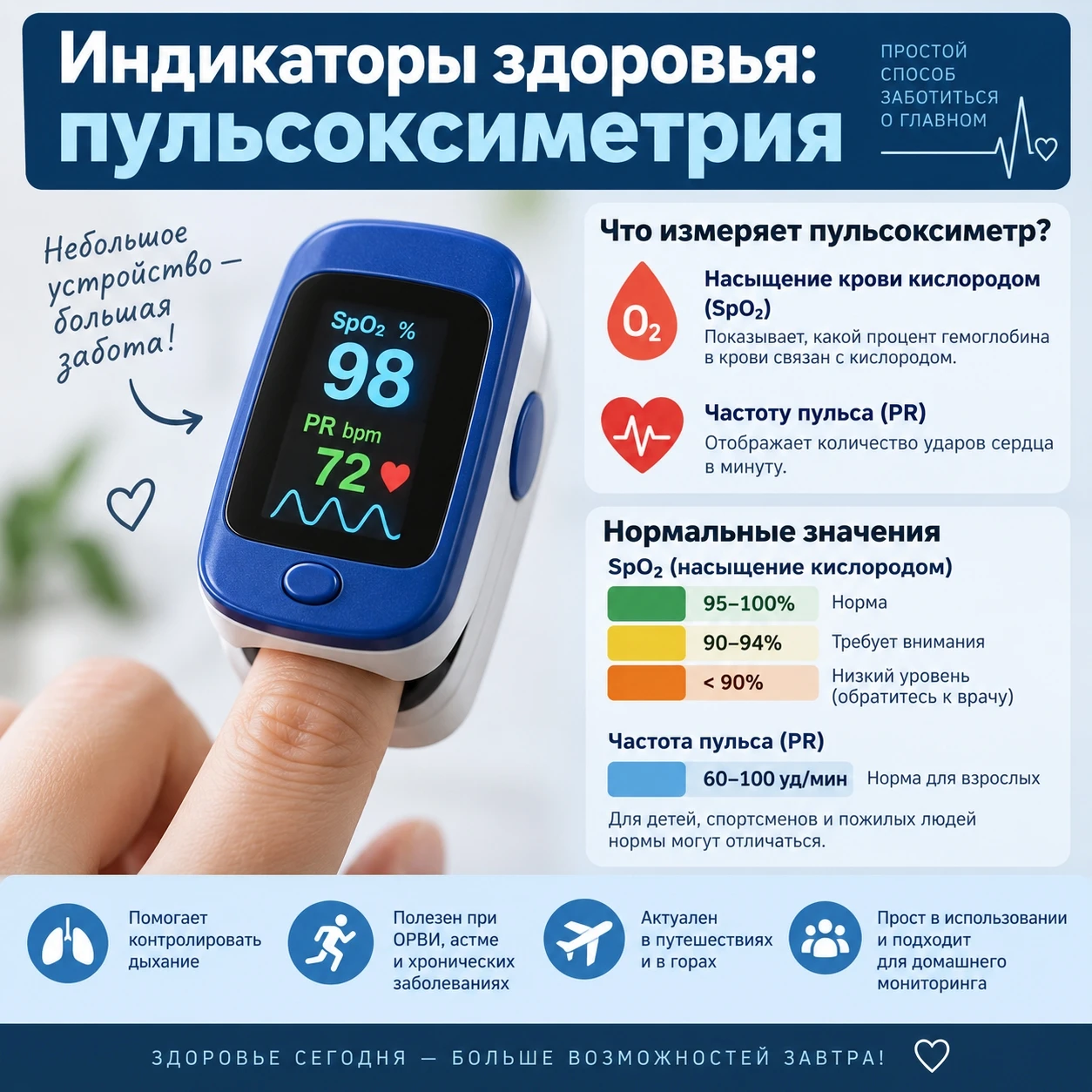 ✅ Индикаторы здоровья: пульсоксиметрия