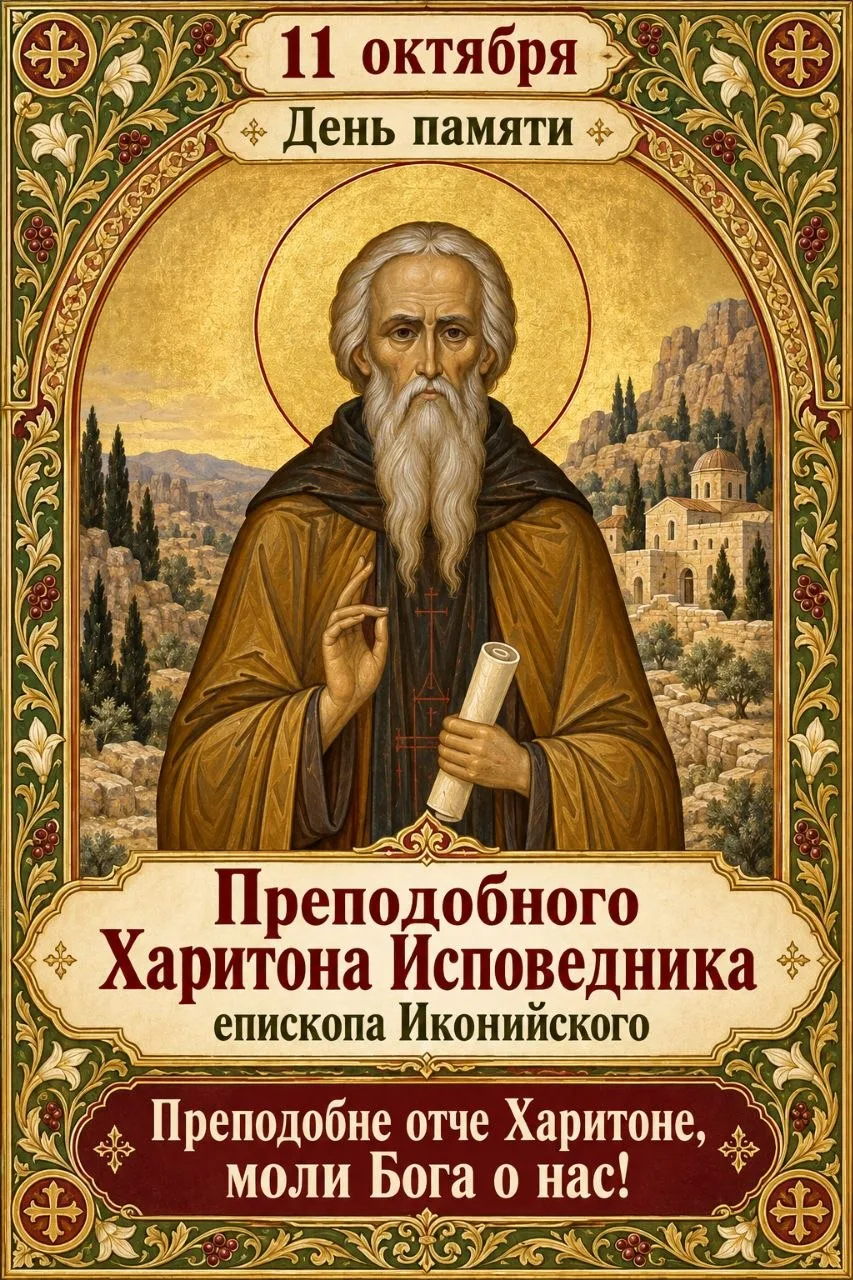 11 Октября День Памяти Преподобного Харитона Исповедника, епископа Ионийского