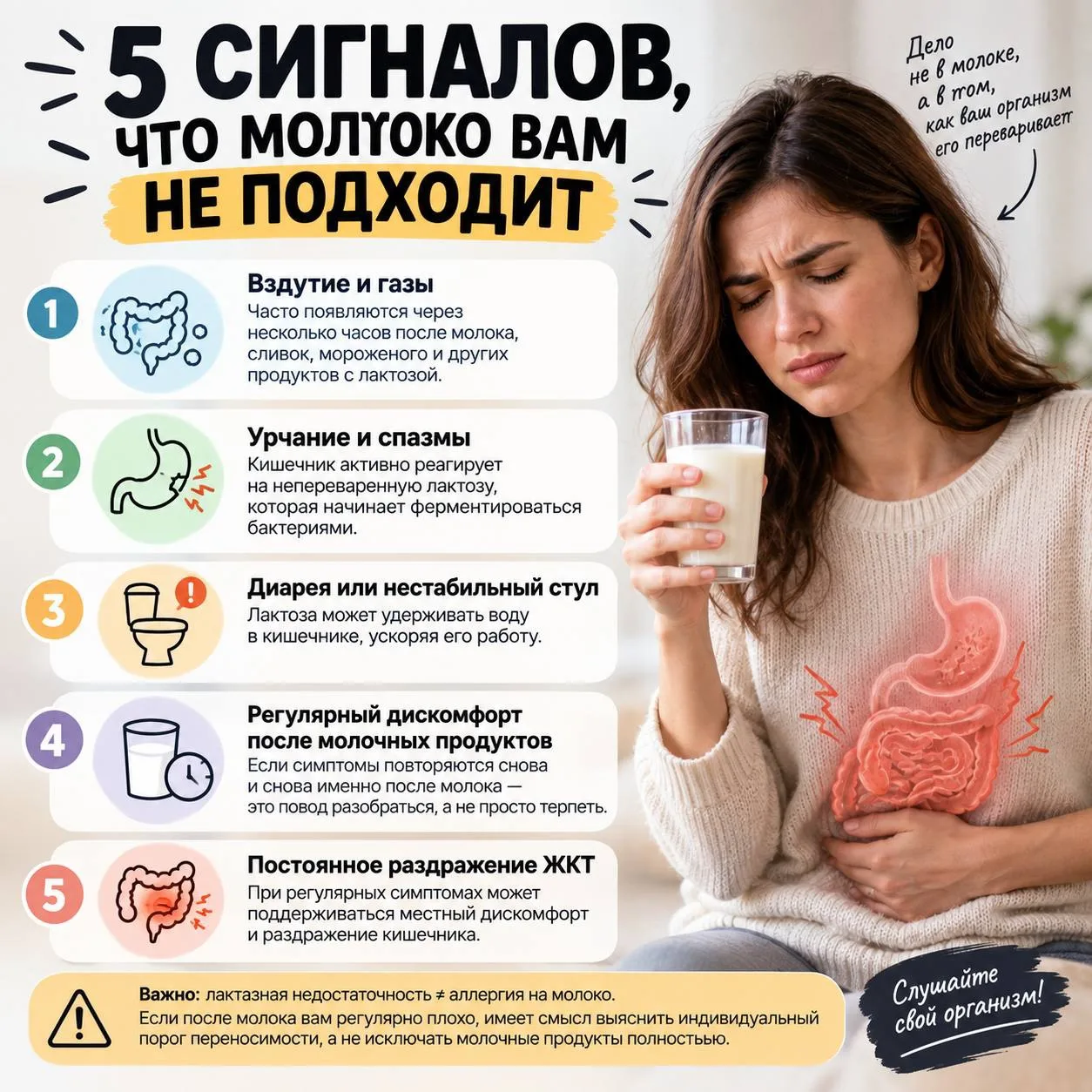 🥛 5 сигналов, что молоко вам не подходит