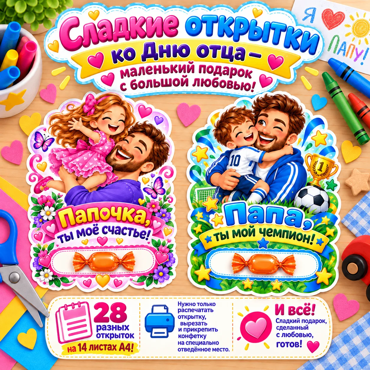 Новинка 🍬Сладкие открытки ко Дню отца — маленький подарок с большой любовью!❤