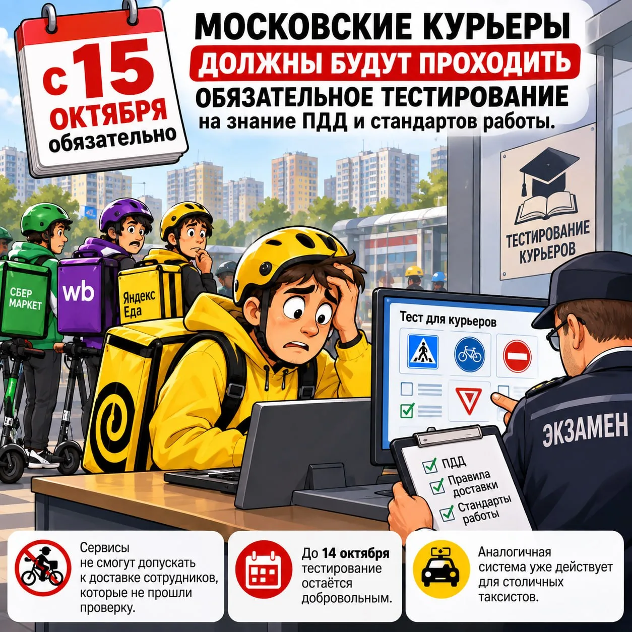 ❗️С 15 октября московские курьеры должны будут проходить обязательное тестирование на з...