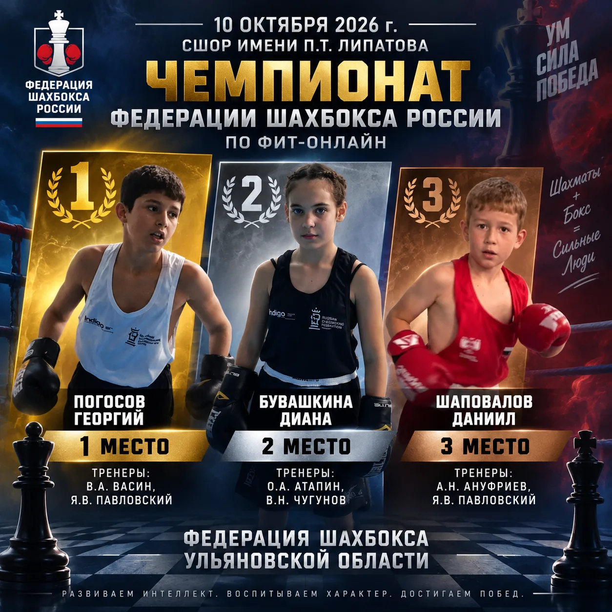 🥊 10 октября прошел онлайн-чемпионат Федерации шахбокса России в дисциплине шахбокс-фит.