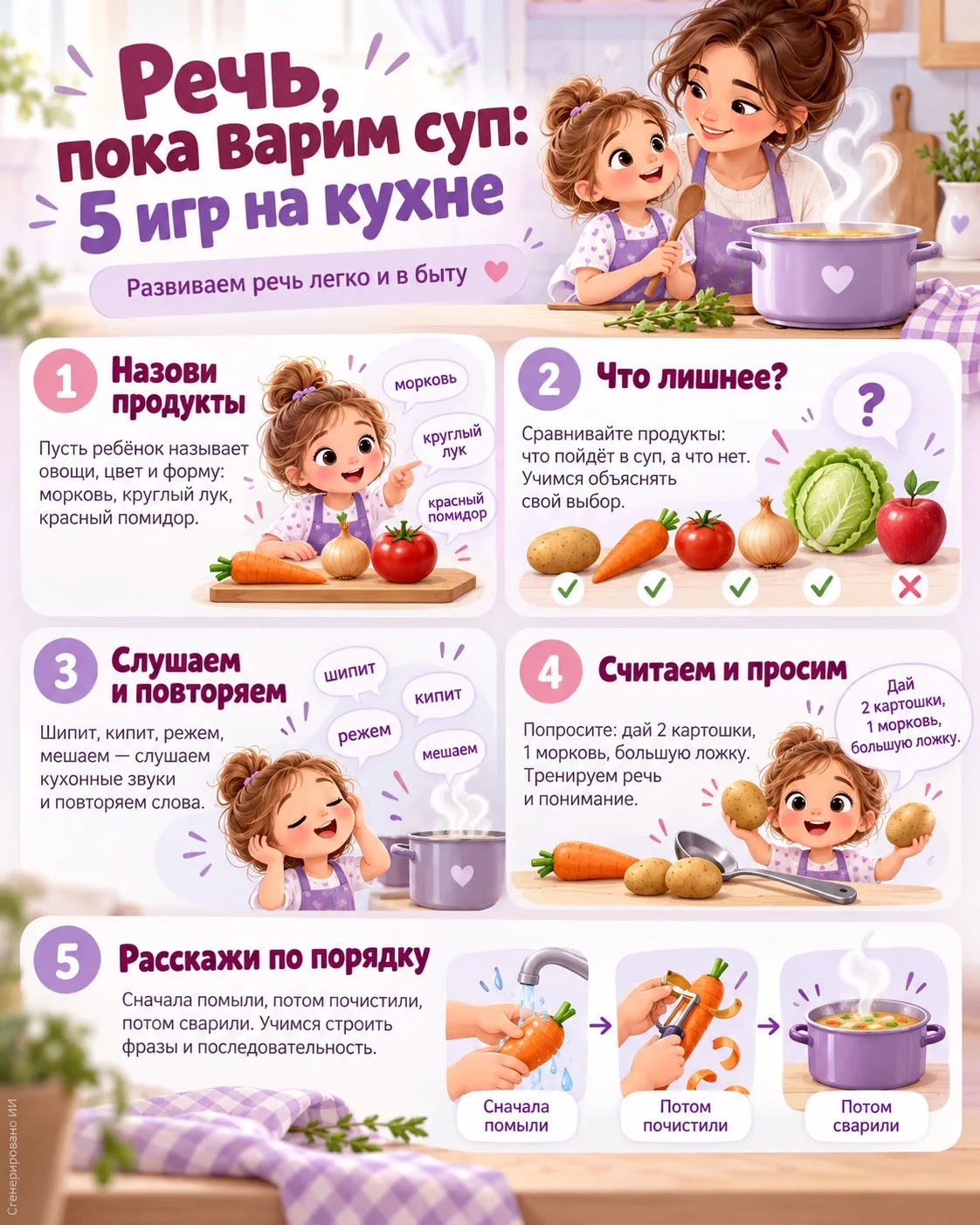 🍳 Развиваем речь, пока варим суп: 5 игр на кухне