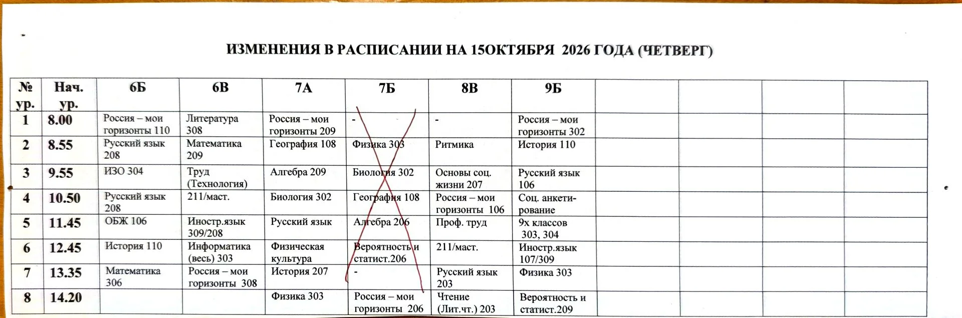 Изменения в расписании на четверг 15 октября ❗