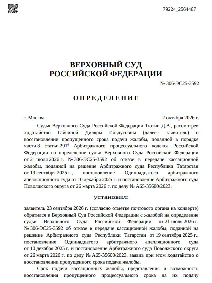 Верховный суд отказал Диляре Гайсиной в обжаловании по иску Казаньоргсинтеза о защите д...
