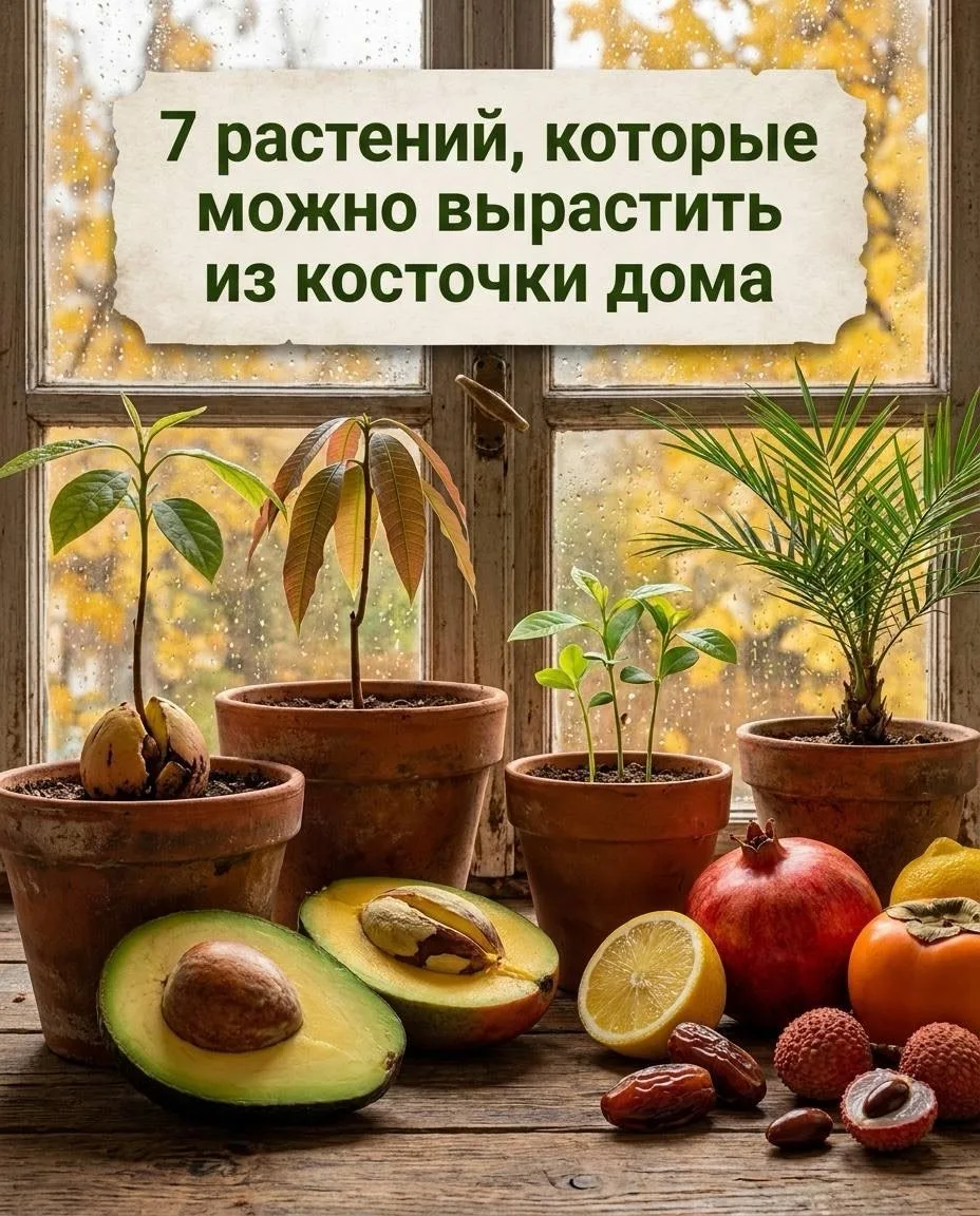 🌿 7 растений, которые можно вырастить из косточки дома.