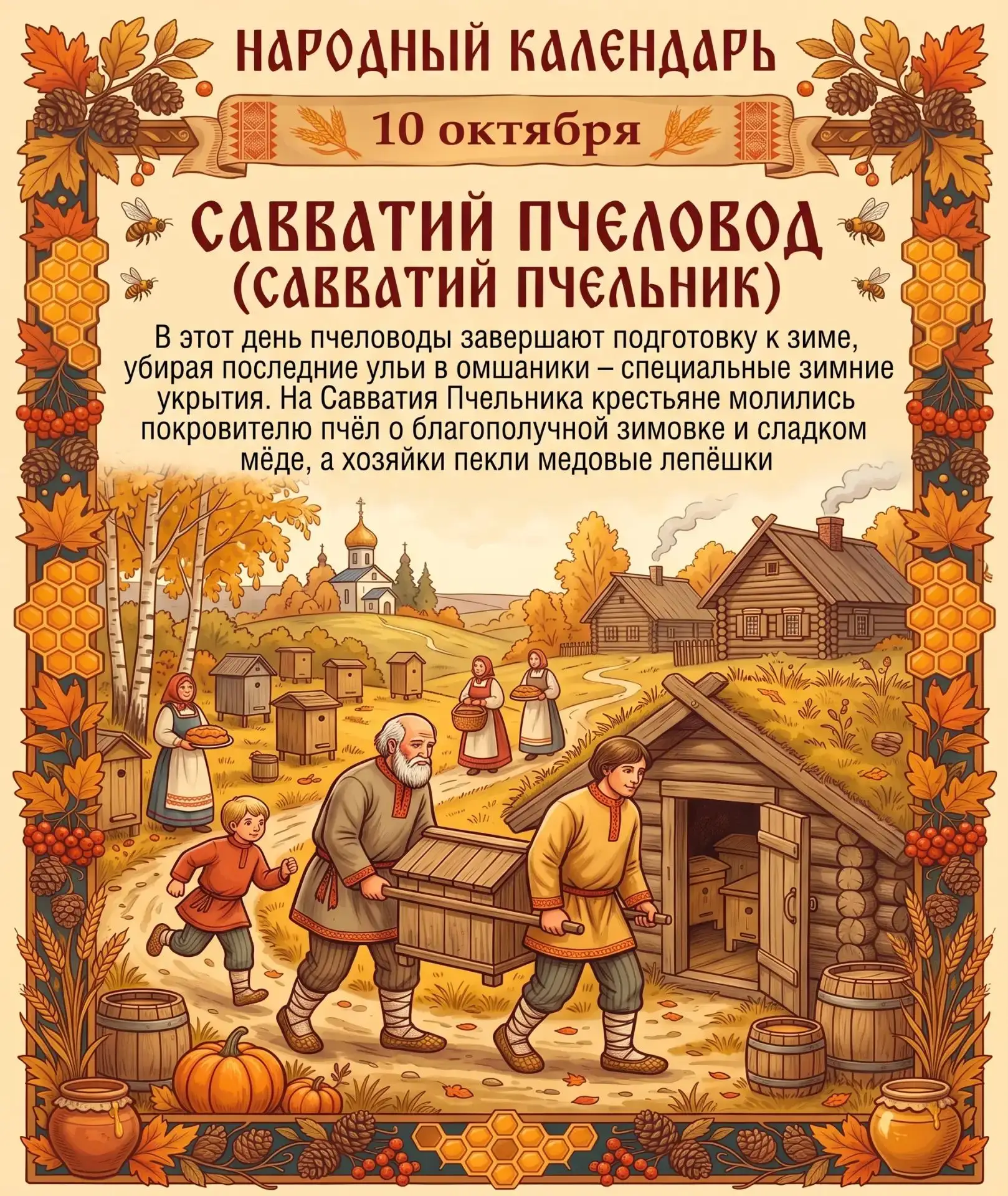🗓️ 10 октября в народе отмечают день Савватия Пчеловода, названный так потому, что в э...
