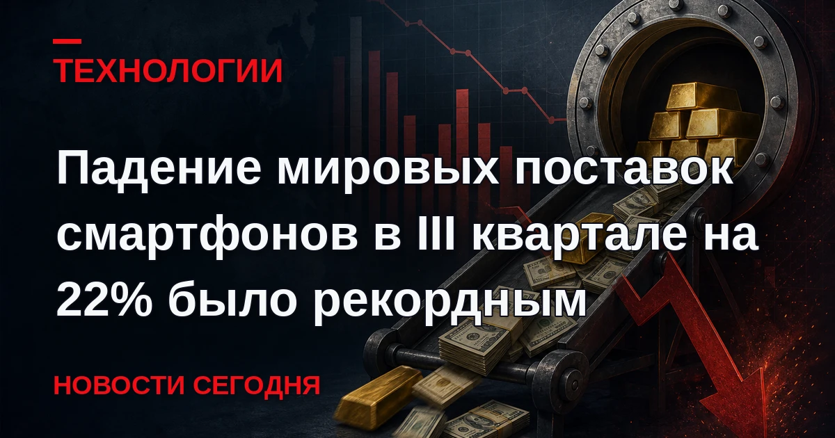 Поставки смартфонов в мире в третьем квартале 2026 года рухнули на 22% относительно тог...
