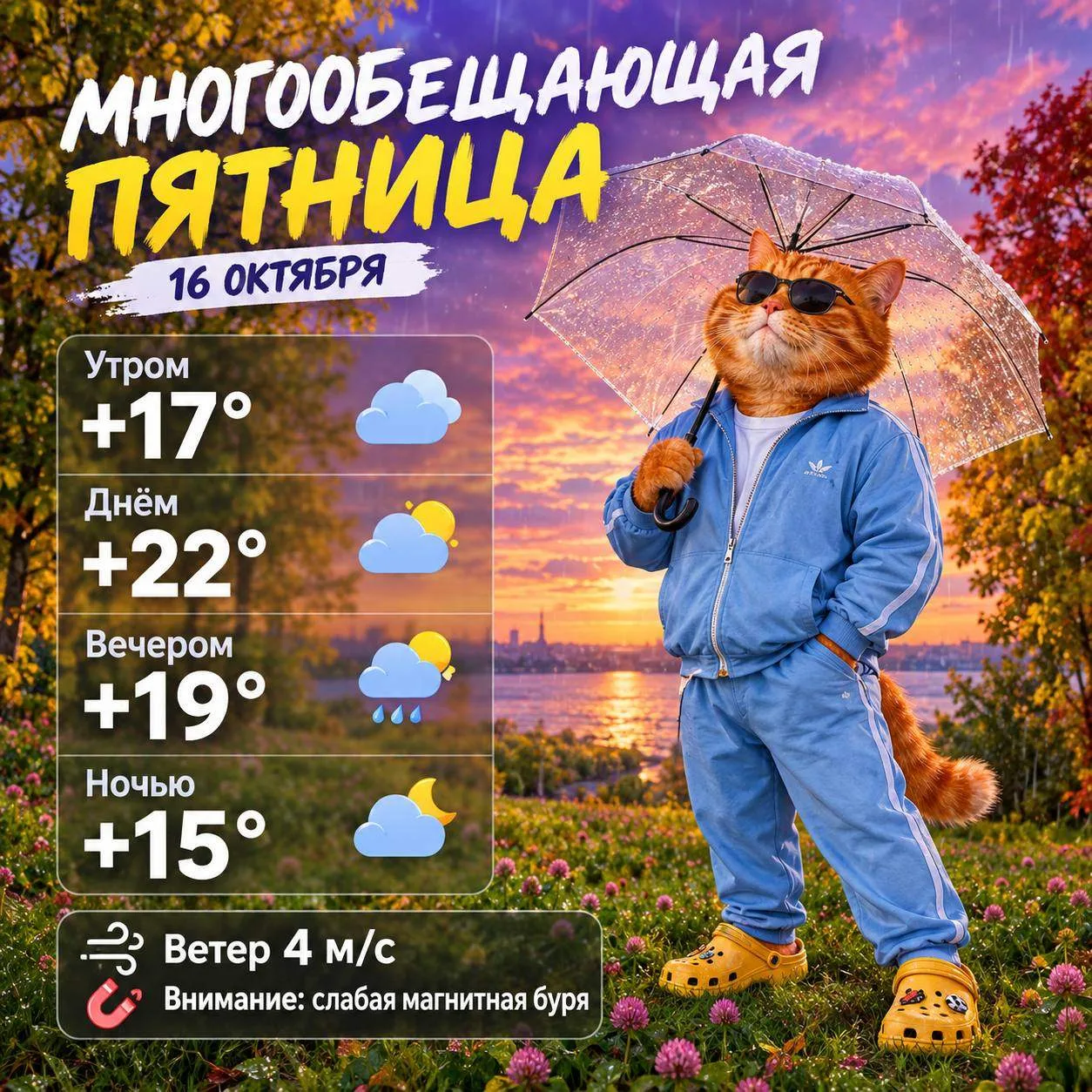 От этой пятницы неожиданностей не ждем, зато ждем небольшого дождя на закате. И это обе...