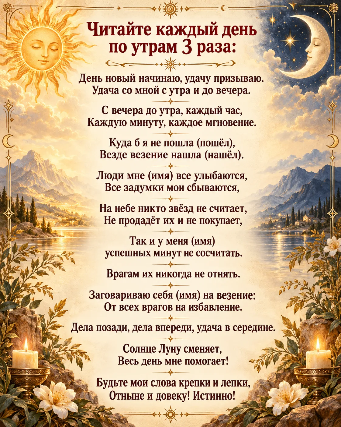 Эти слова читают 3 раза утром, спокойно и без спешки.