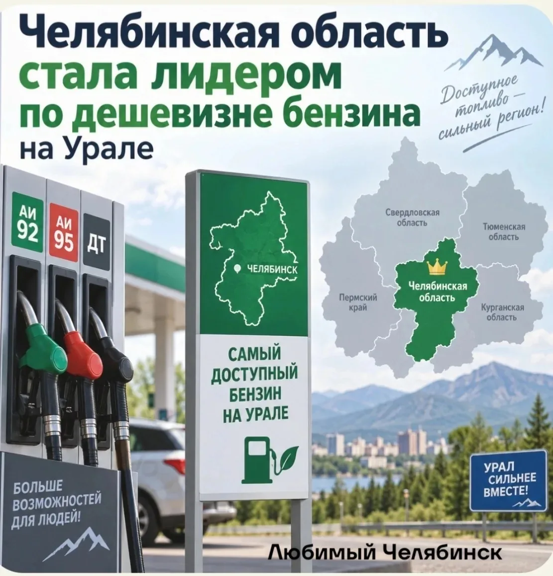 📉 Челябинская область стала лидером по дешевизне бензина на Урале