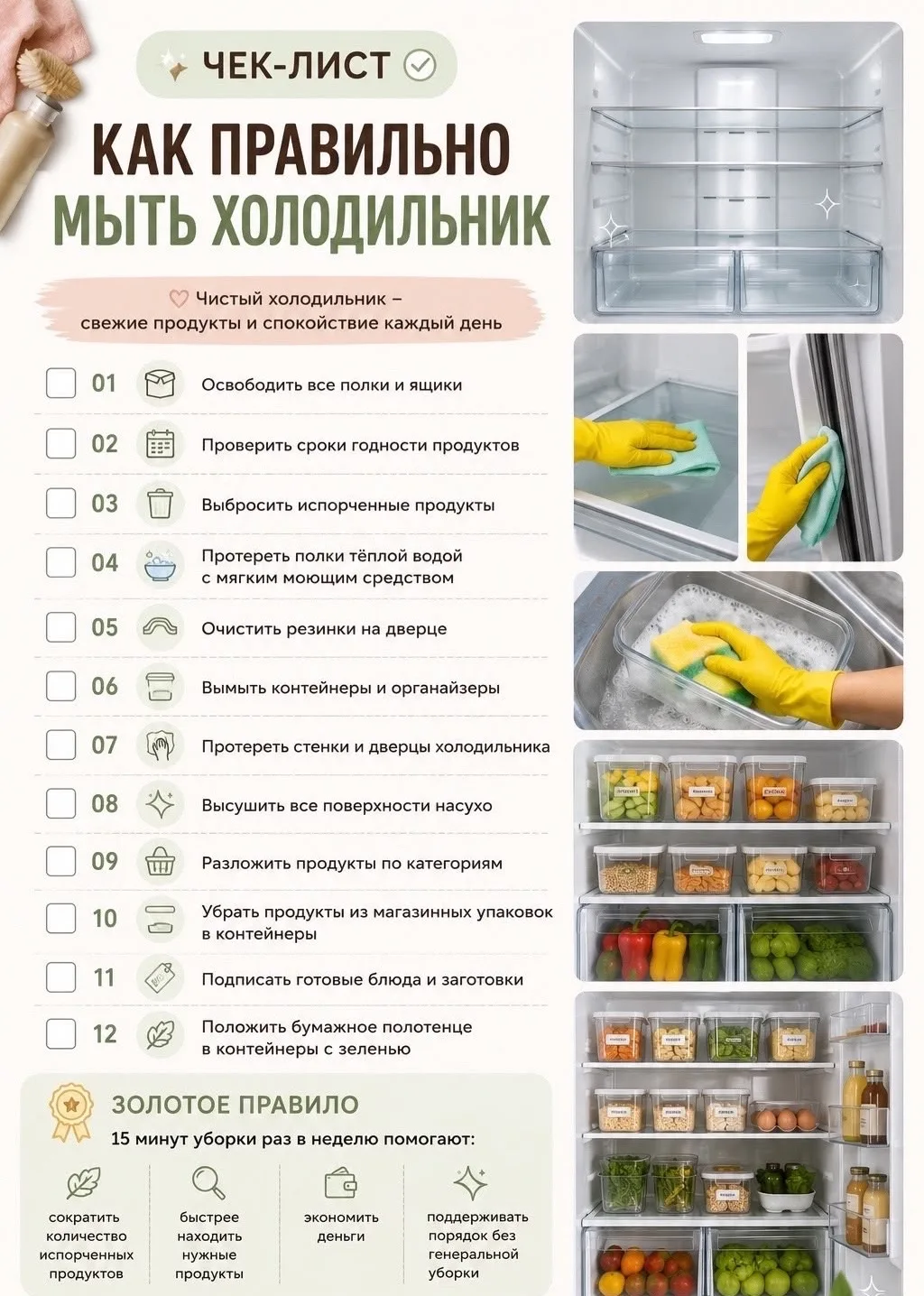 Чек-лист: Как правильно мыть холодильник, чтобы продукты хранились дольше ⚡️