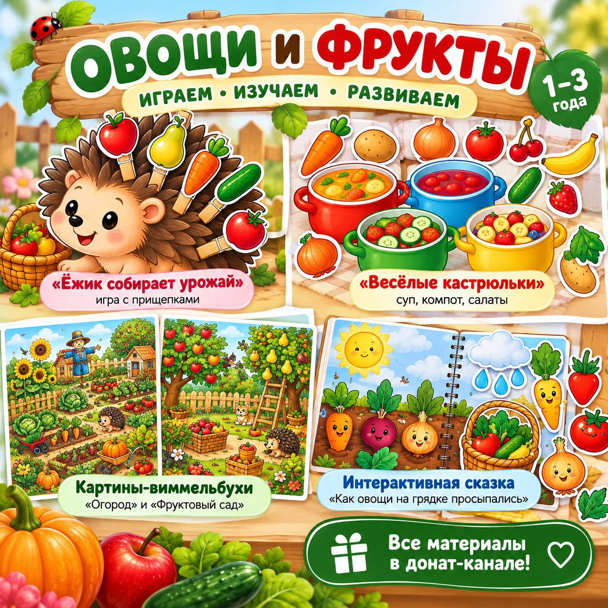 🍎🥕 ОВОЩИ И ФРУКТЫ — ИГРАЕМ, ИЗУЧАЕМ, РАЗВИВАЕМ!