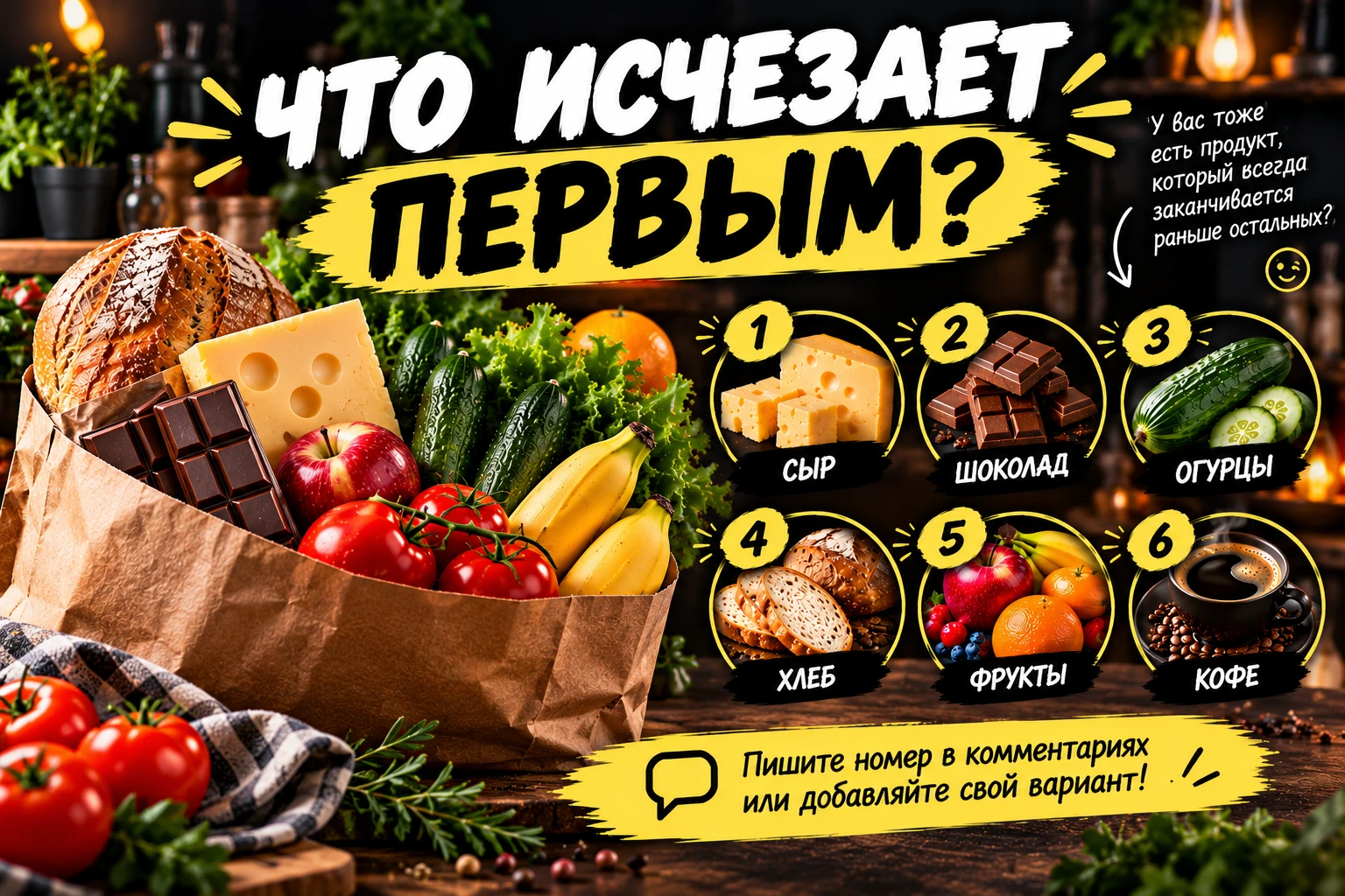 КАКОЙ ПРОДУКТ ВЫ ВСЕГДА ПОКУПАЕТЕ, НО ОН ПОЧЕМУ-ТО ИСЧЕЗАЕТ ПЕРВЫМ? 😄