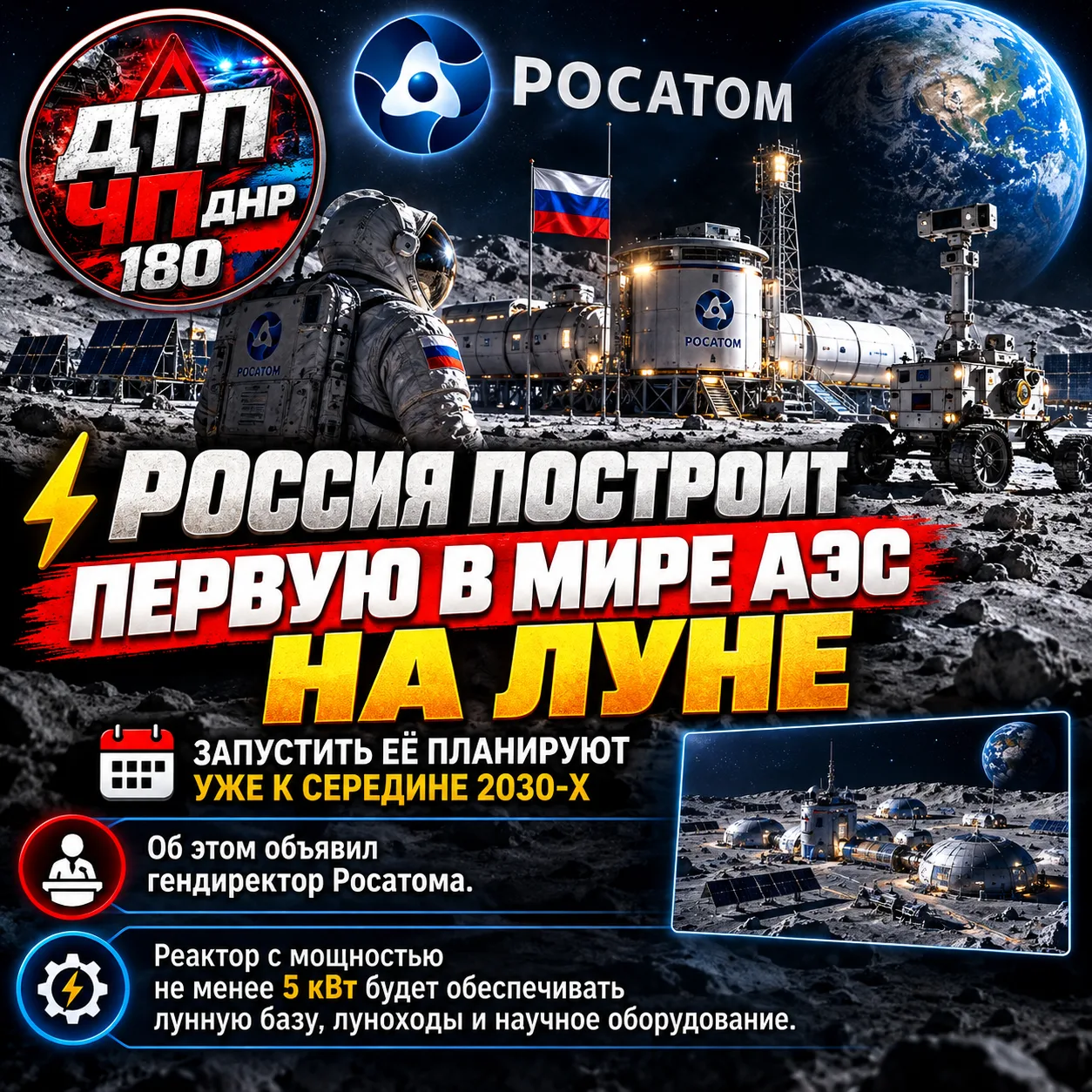 🚀 РОССИЯ ПОСТРОИТ ПЕРВУЮ В МИРЕ АЭС НА ЛУНЕ