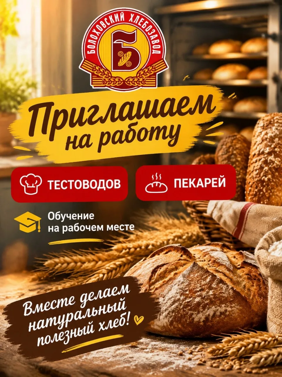 ООО «Болоховский хлебозавод» ищет сотрудников на должность: