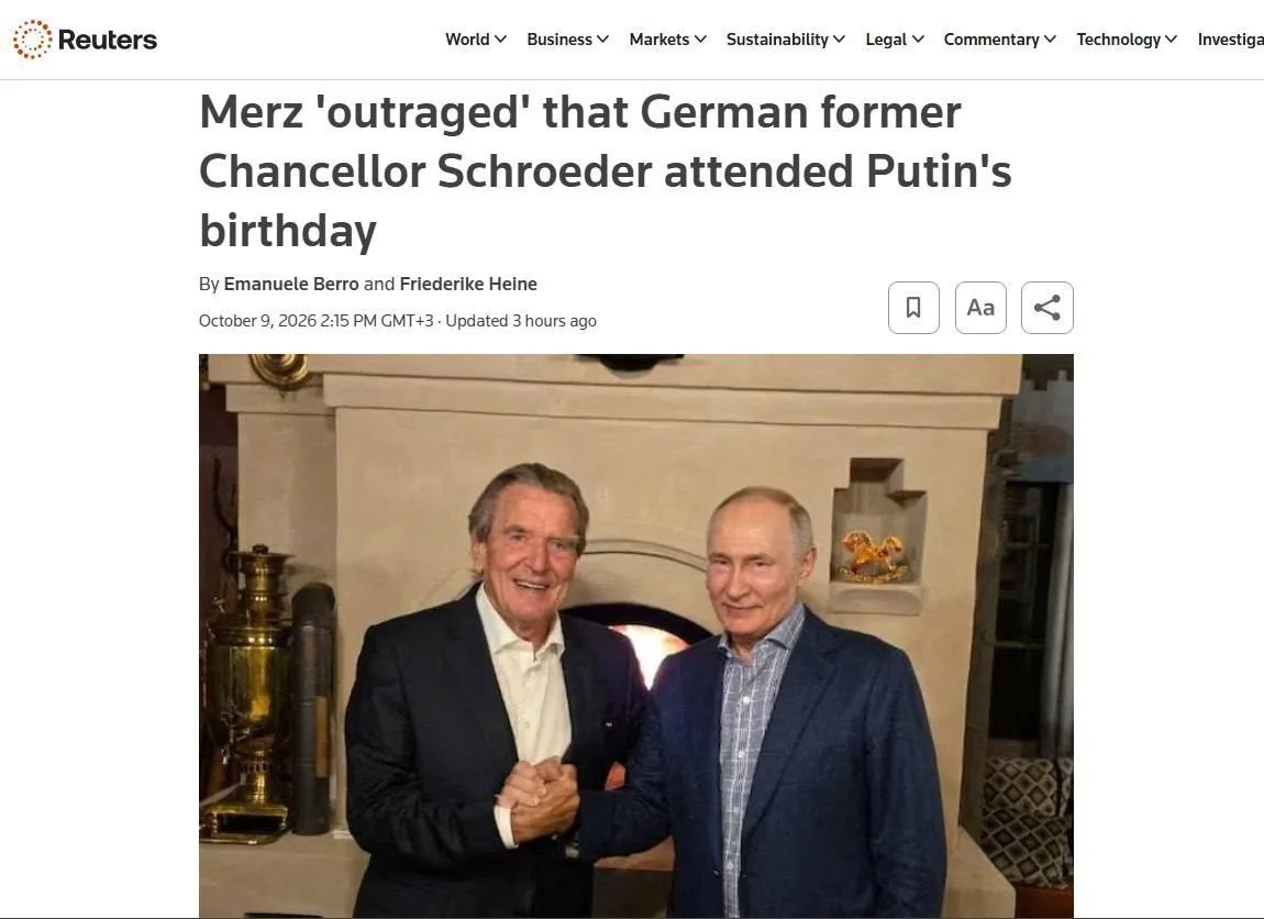 ⚡️Фридрих Мерц «глубоко возмущен» визитом Герхарда Шредера к Владимиру Путину на праздн...
