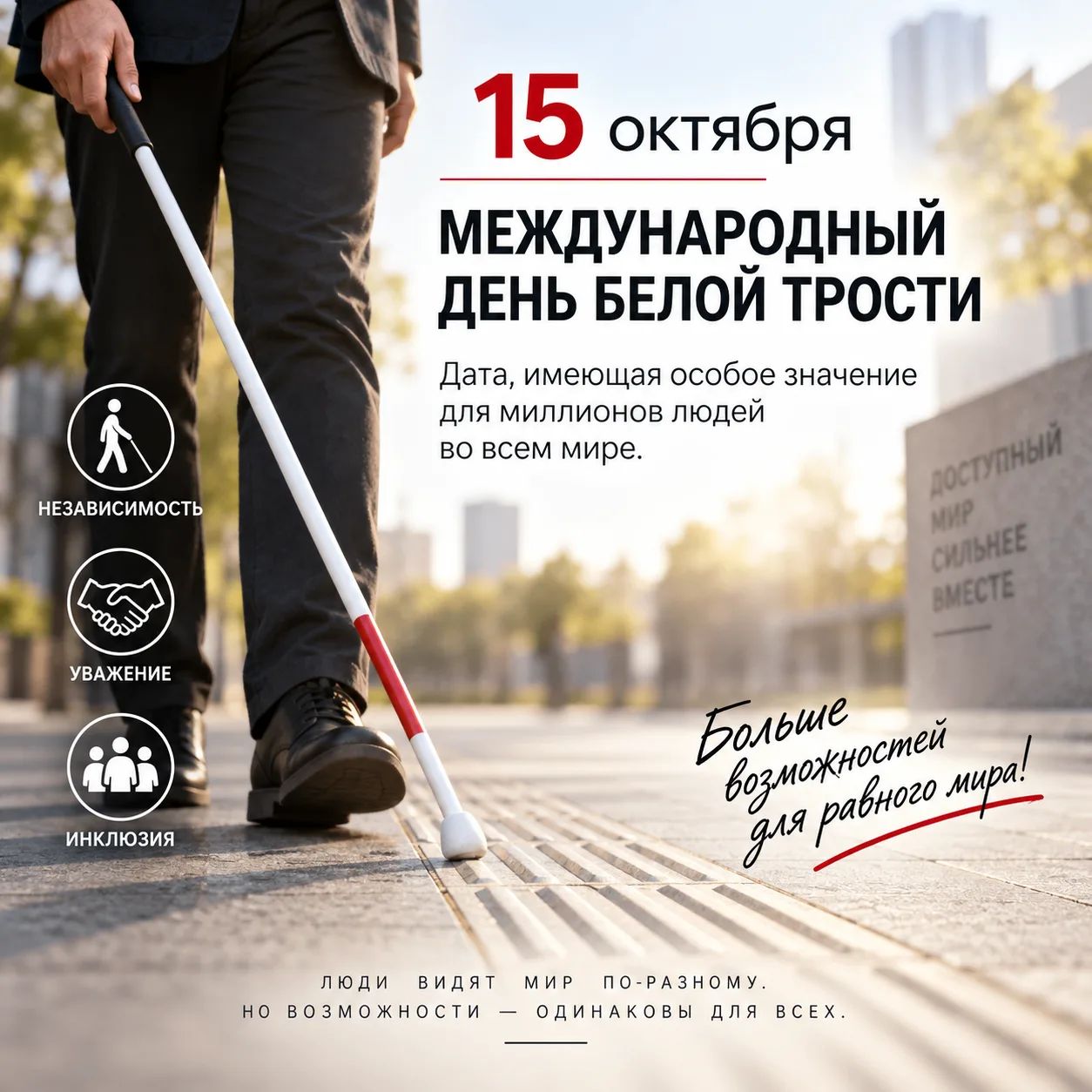 🙌 15 октября — Международный день белой трости, дата, имеющая особое значение для милл...
