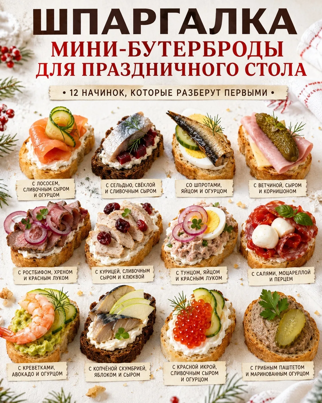 🥪 Мини-бутерброды — та самая закуска, возле которой гости почему-то задерживаются доль...