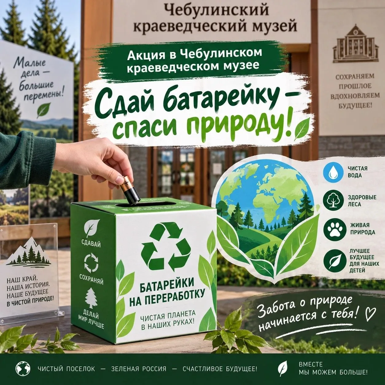 ♻В Чебулинском краеведческом музее продолжается акция «Принеси батарейку — спаси природу!»