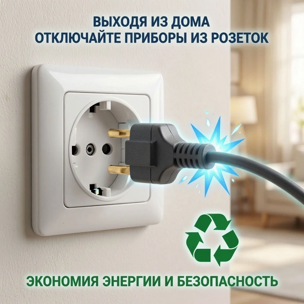 Выходя из дома, отключайте приборы из розеток (экономия энергии и безопасность).