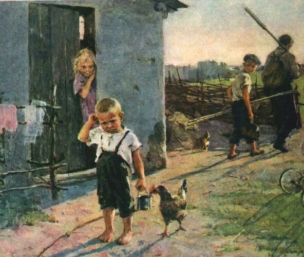 Ксения Успенская-Кологривова «Не взяли на рыбалку». 1955 г. Холст, масло. Государственн...