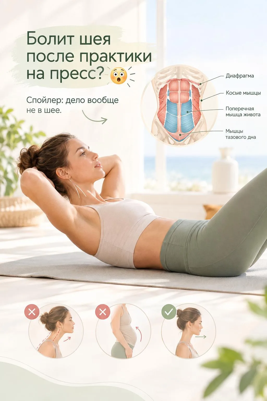 Болит шея после практики на пресс? 🤯