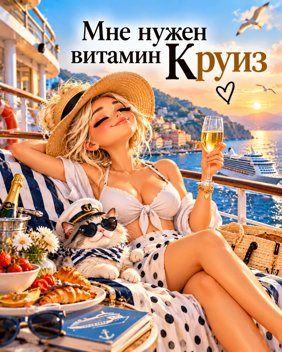 🛳️ Мой организм настойчиво намекает, что ему срочно требуется морской воздух, шезлонг ...