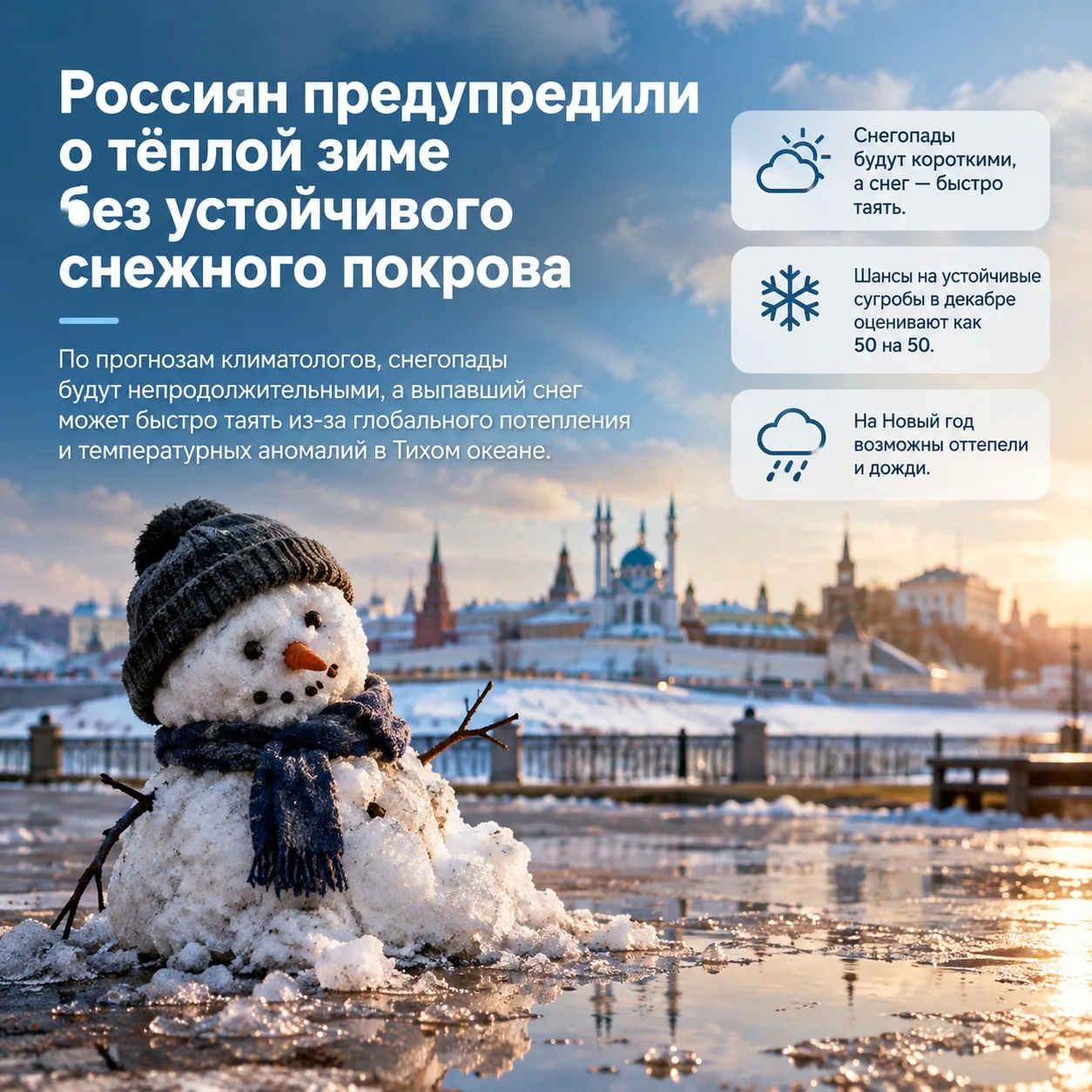 ❄️ Россиян предупредили о тёплой зиме без устойчивого снежного покрова