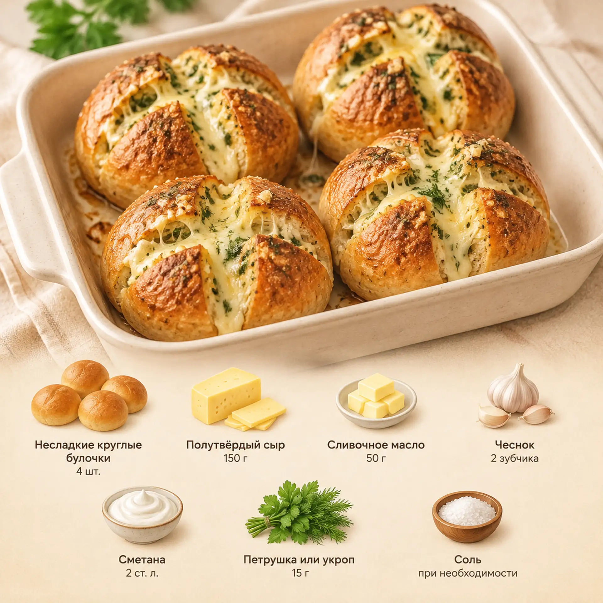 Булочки с сырно-чесночной начинкой 🤤