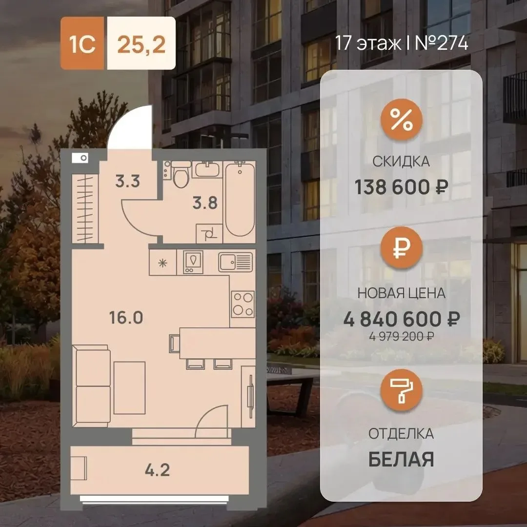 🛋️ Квартира-студия на Парковом — до 5 млн рублей
